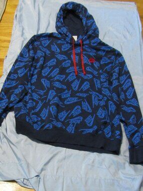 Mens XL NIKE HOODIE LOGO SWEATSHIRT Blues with Red ties